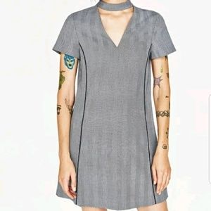 ZARA Black White Choker V-neck MINI dress